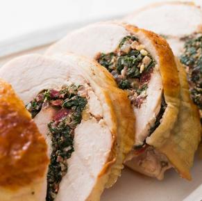 Turkey with herb butter and garlic bread sauce