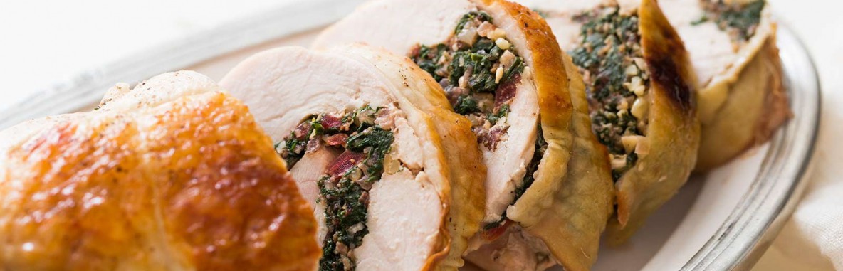 Turkey with herb butter and garlic bread sauce